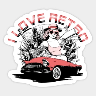 i love retro themed car and girl design Sticker